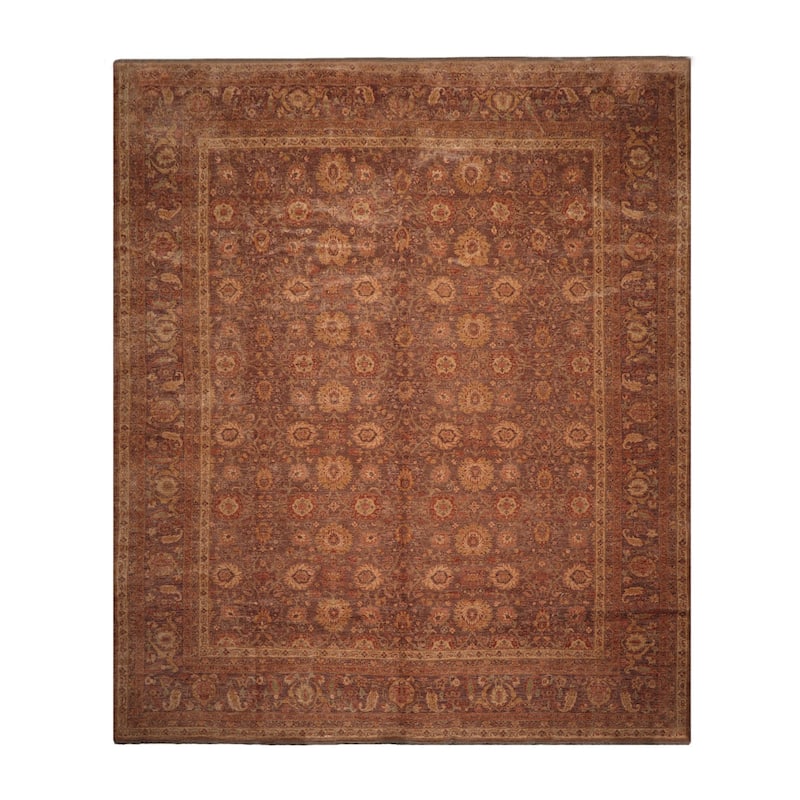 Hand Knotted Aubergine, Gold Afghan Oushak Wool Traditional Area Rug - 12' x 14' 4''