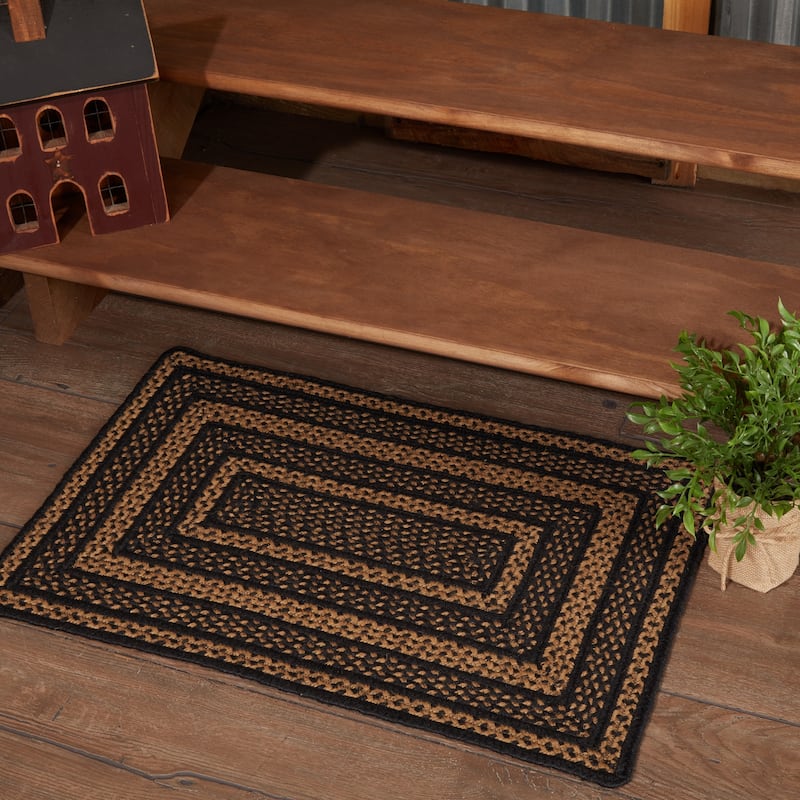 Farmhouse Jute Rug Rect w/ Pad 20x30 - 20" x 30" - 20" x 30" - Black