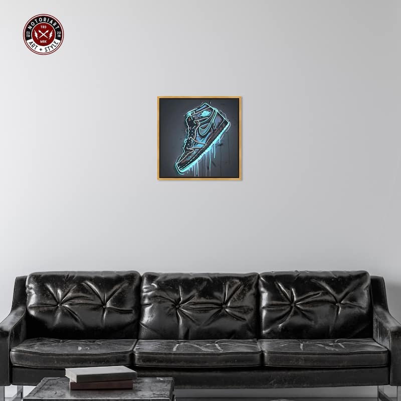 Notoriart Blue Glow Sneaker Framed Sneaker 1 Piece Canvas Wall Art