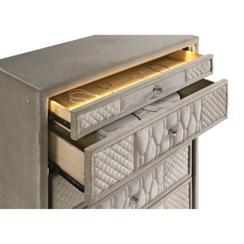 Lorient 5-drawer LED Chest of Drawers Ivory and Camel