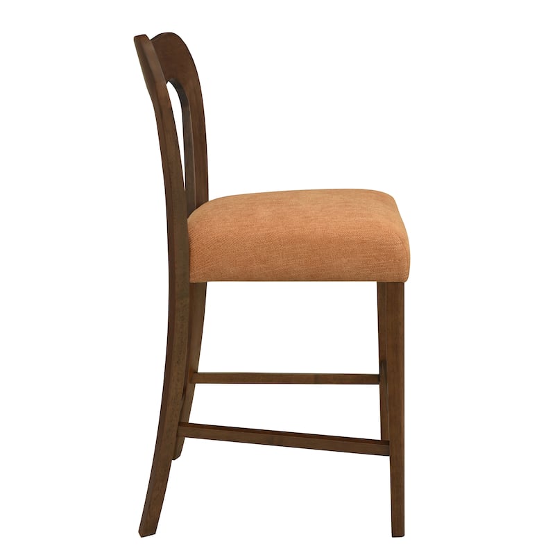 Set of 2 Walnut Counter Stools with Upholstered Seats, Rubberwood Frame, Armless Bar Height Stools