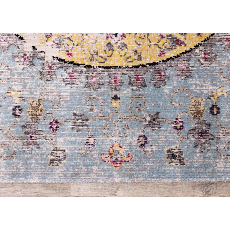 Spring Collection - Blue/Yellow Vintage Medallion Indoor/Outdoor Rug