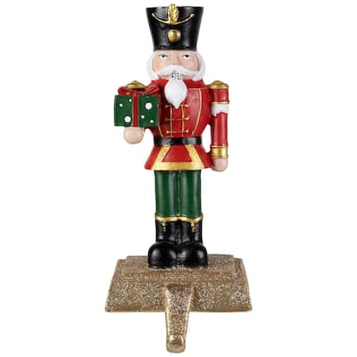 Glittered Nutcracker Soldier with Gift Christmas Stocking Holder - 9.5" - 8.25"