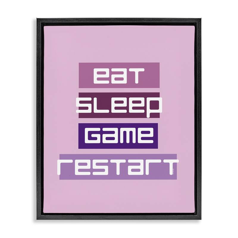 Stupell Eat Sleep Game Restart Framed Floater Canvas Wall Art Design By Yass Naffas Designs - 25 x 31 - Black
