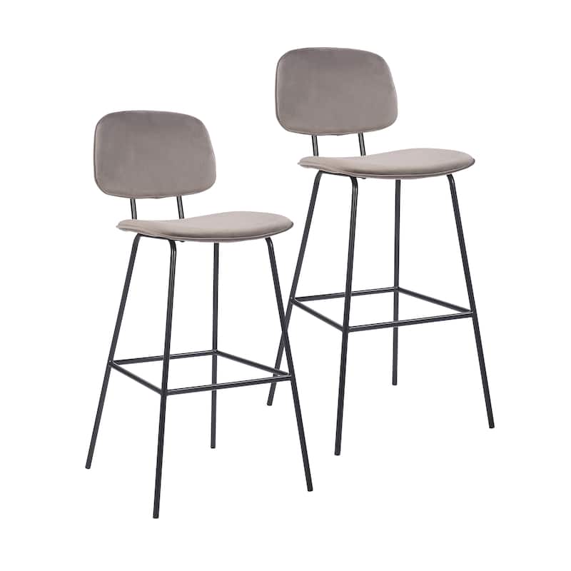 Porthos Home Soren Bar Stools Set Of 2, Velvet Upholstery, Iron Legs - Grey