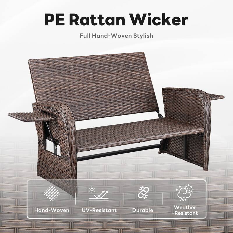 Outdoor Wicker Loveseat Lounge Chair with Ottoman - Brown