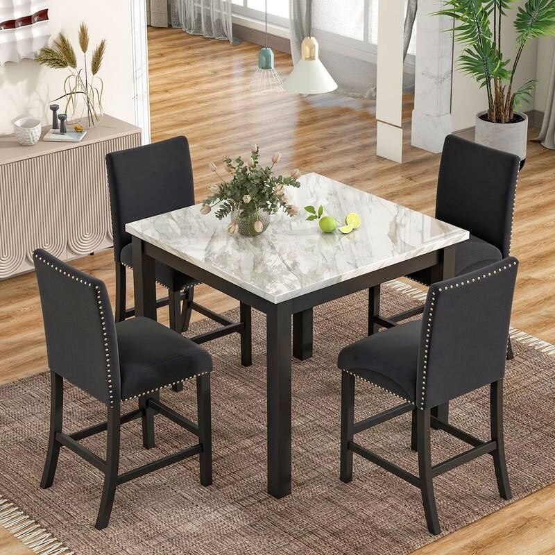 Counter Height 5-piece Square Dining Table Set with 4 Upholstered Chairs