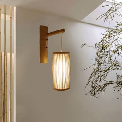 Bamboo Wicker Rattan Wall Lamp Single Head Wall Sconce