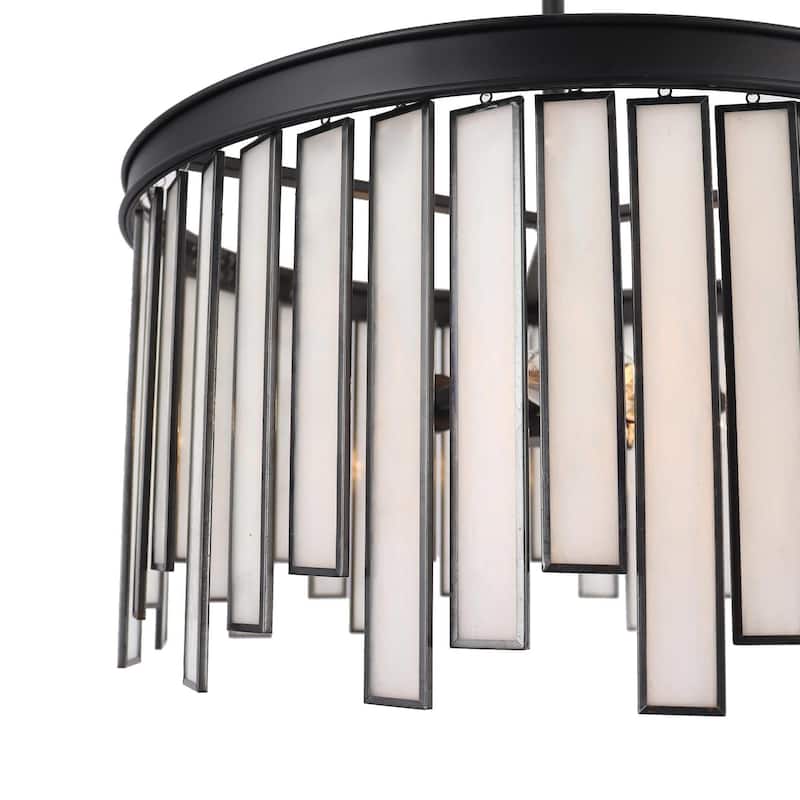 Tifany Modern 3-Light Drum Black Chandelier Glass Foyer Island Light for Dining Room - D16"* H15"