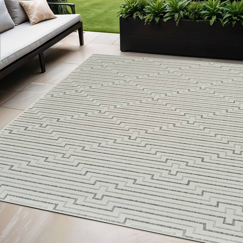 Elto Sleek Geometric Weather Resistant Current & Stylish Outdoor Rug