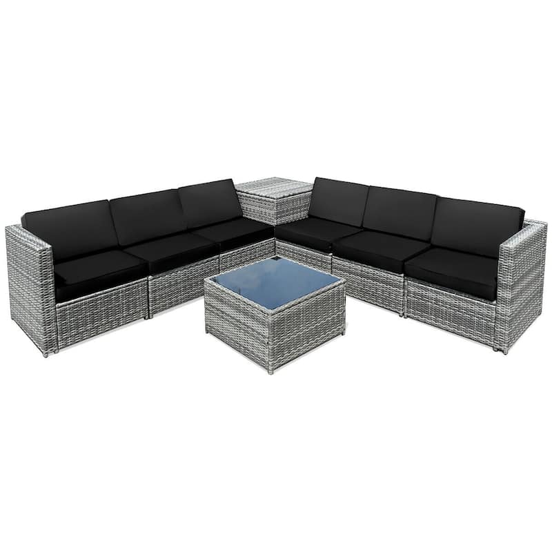8 Piece Wicker Sofa Rattan Dinning Set Patio Furniture with Storage Table - 23" x 26" x 29.5"