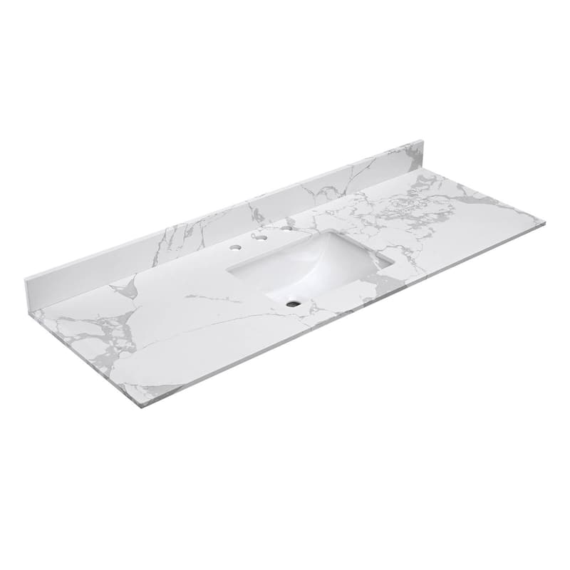 Whisperlace Engineered Marble Bathroom Vanity Top with Sink - 61" Middle Sink