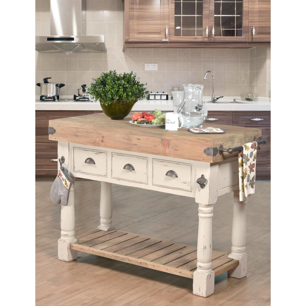 Farmhouse Island Work Console White Chalk and Natural