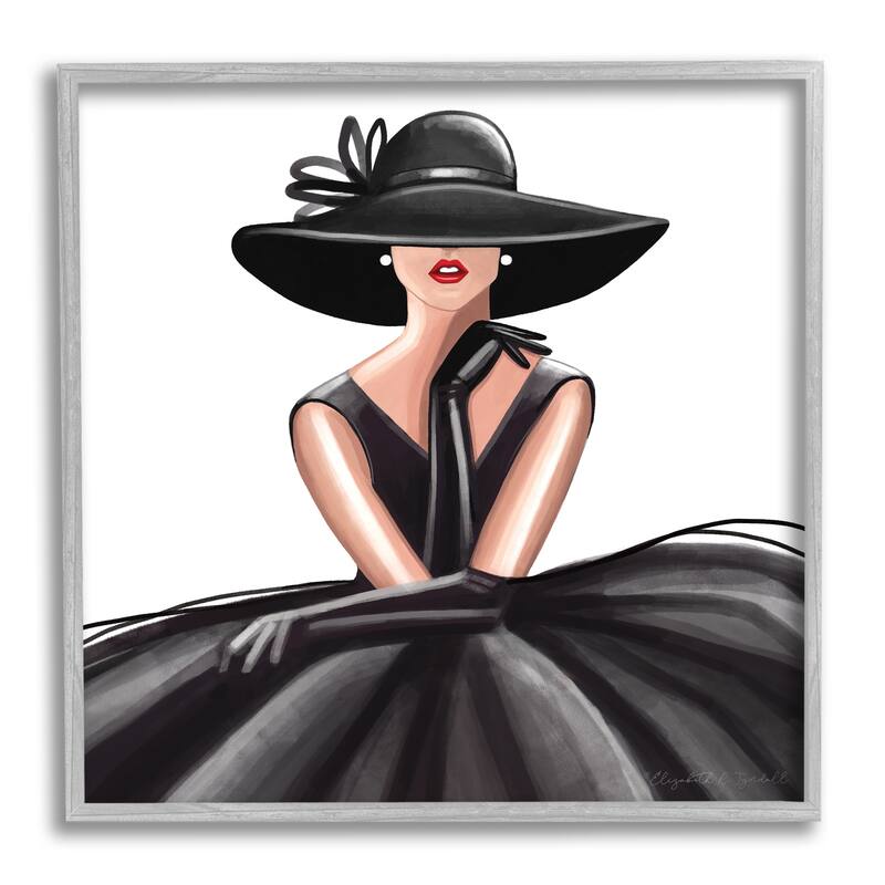 Stupell High End Fashion Glam Pose Luxurious Black Dress Framed Wall Art - 12 x 12 - Grey