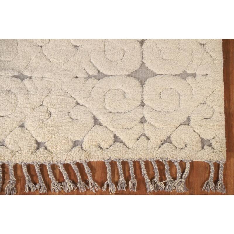 Beige Moroccan Style Area Rug Hand-Knotted Wool Carpet - 5'1"x 8'2"