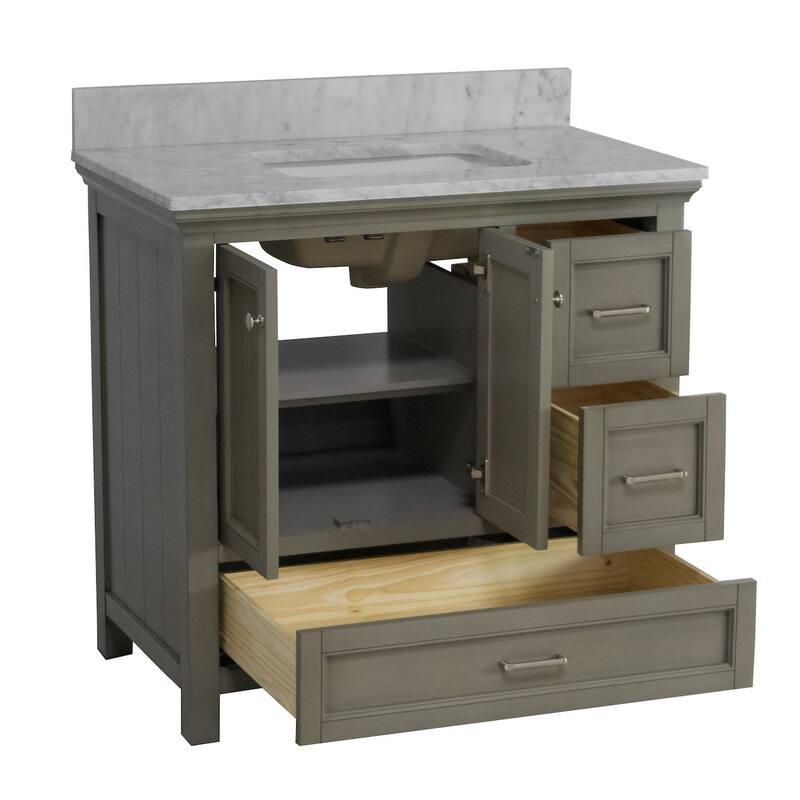 KitchenBathCollection Paige 36" Bathroom Vanity with Carrara Marble Top