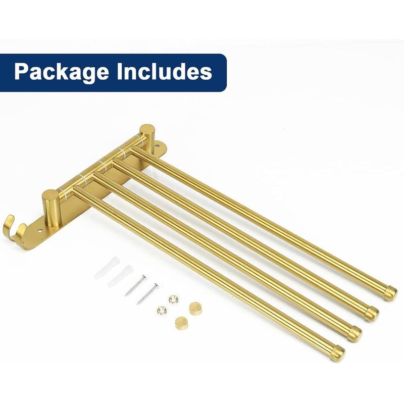 4-Arm Rust-Proof Swivel Towel Rack, 304 Stainless Steel with Hooks for Bathroom, Kitchen