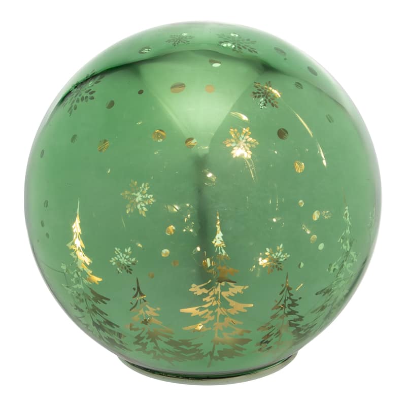 LED Lighted Pine Trees and Snowflakes Glass Globe Christmas Decoration - 6"