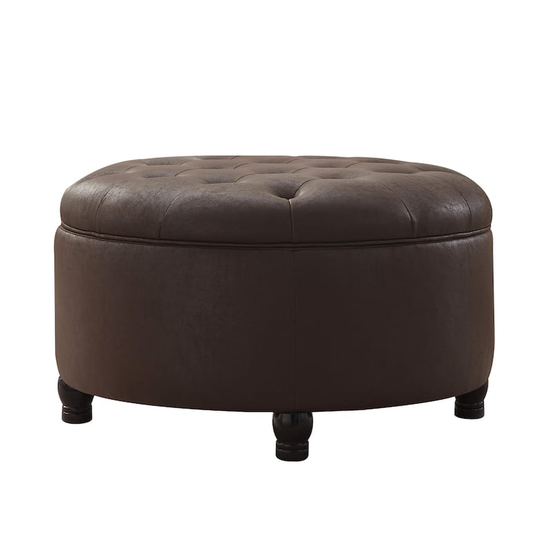 Tufted Round Storage Ottoman, Faux Leather