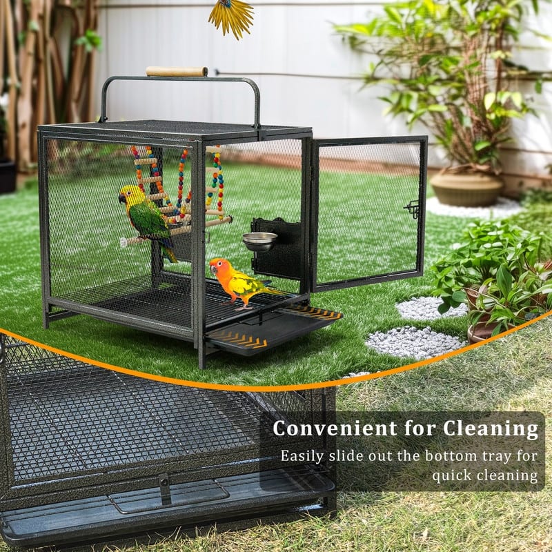 Wrought Iron Bird Travel Carrier Cage for Parrots Conures Lovebird Cockatiel Parakeets