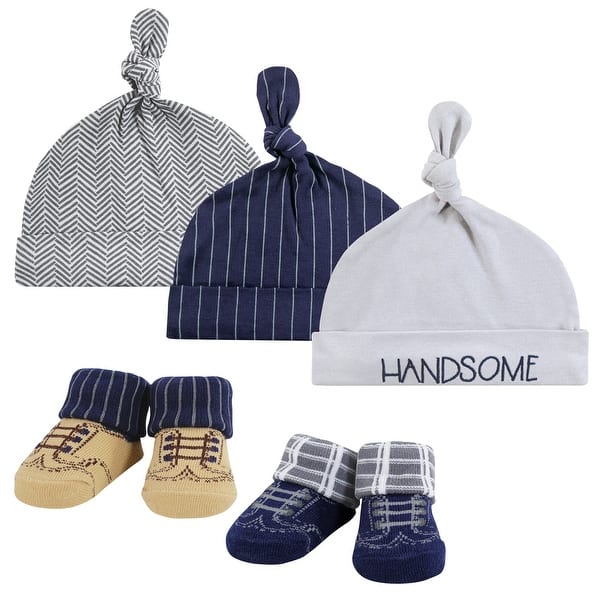 slide 1 of 1, Hudson Baby Infant Boy Cap and Socks Set, Handsome, 0-9 Months - Handsome 0-9 Months - Handsome