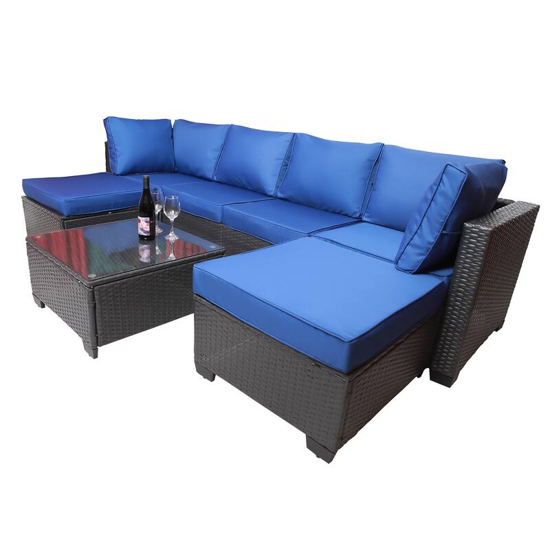 7 Piece Outdoor Furniture Set, All-Weather Garden Conversation Set, Outdoor Sectional Sofa with Coffee Table and Cushions