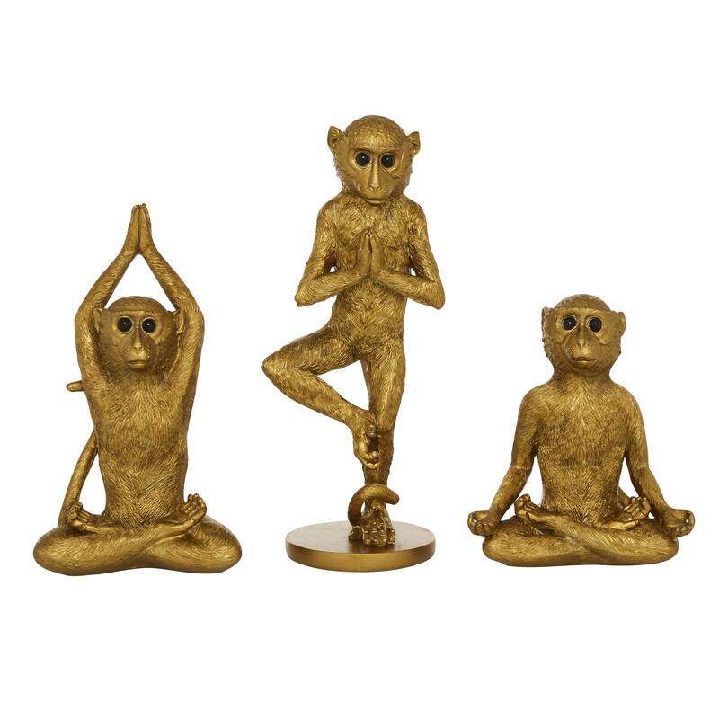 Polystone Monkey Decorative Sculpture - Set of 3 Gold - Roche River Decor - Gold
