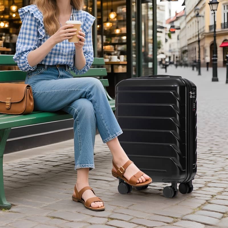 14In 20In 2 pcs in ABS Spinner Wheel Luggage, with Combination Lock,14" Cosmetic Case