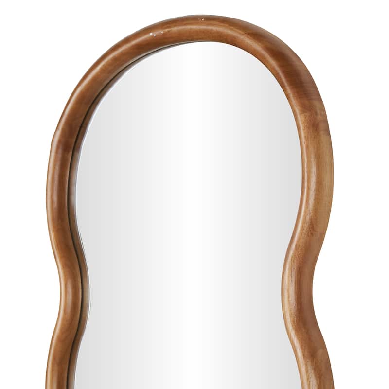 Wood Abstract Wavy Wall Mirror - Brown - Roche River Decor