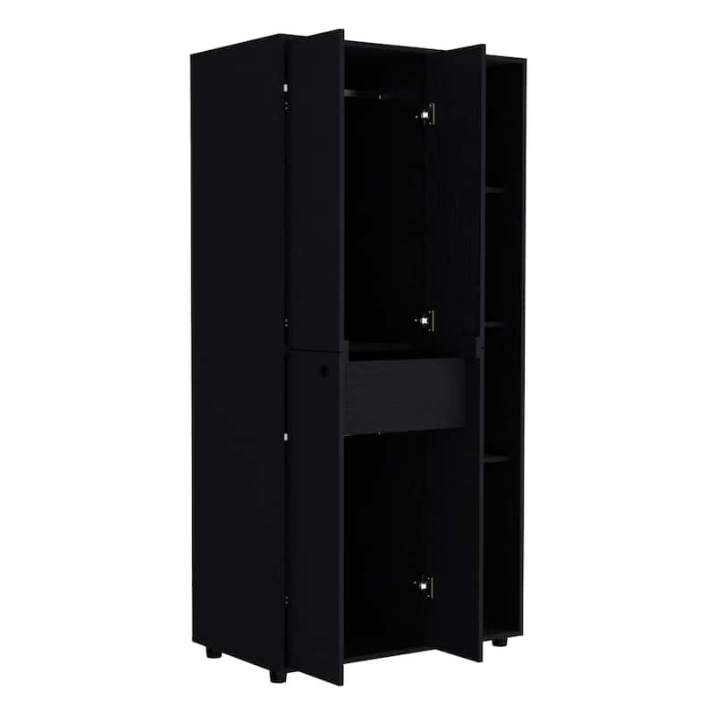 19.48" Modern Double-door Armoire with 2 Durable Metal Rods and Three Shelves