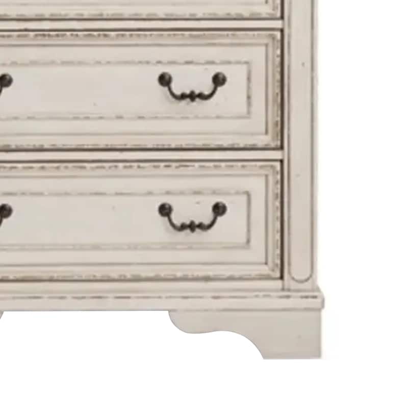 Beny 52 Inch Tall Dresser Chest with 5 Drawers, Black Handles, White Wood