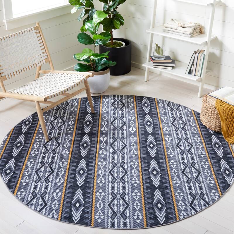 SAFAVIEH Journey Machine Washable Slip Resistant Vickey Oriental Medallion - 6'7" x 6'7" Round - Grey/Gold - Round