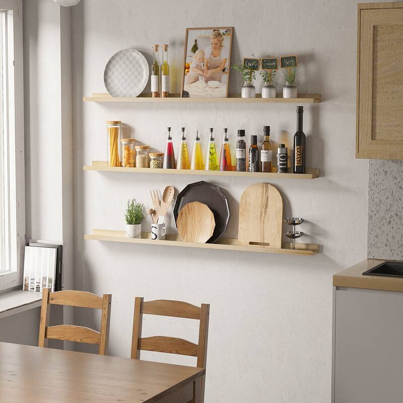 Wallniture Denver Natural Floating Shelves Picture Ledge Vinyl Display Bookshelf (Set of 2)