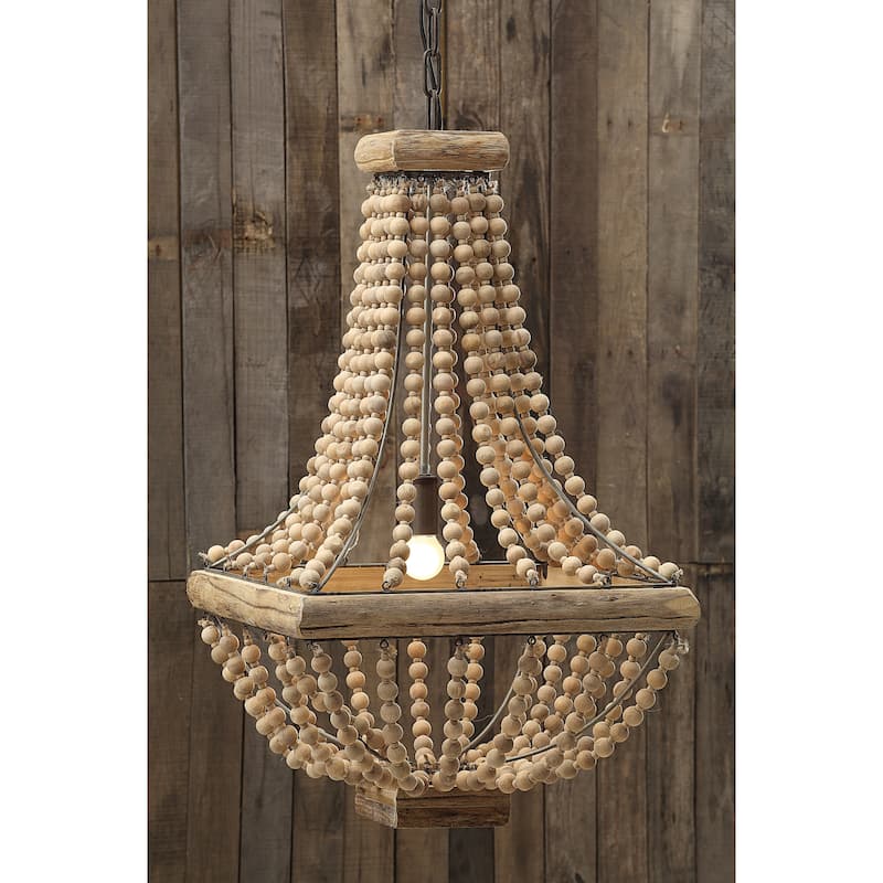 Wood & Metal Framed Chandelier with Wood Bead Draping