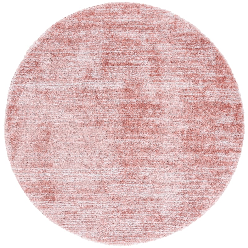 SAFAVIEH Tahoe Shag Yaprak Abstract 1.2-inch Thick Rug - 6'7" Round - Pink/Ivory - Round