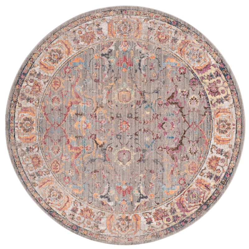 SAFAVIEH Bristol Yseult Vintage Boho Oriental Polyester Rug - 7' Round - Grey/Light Grey