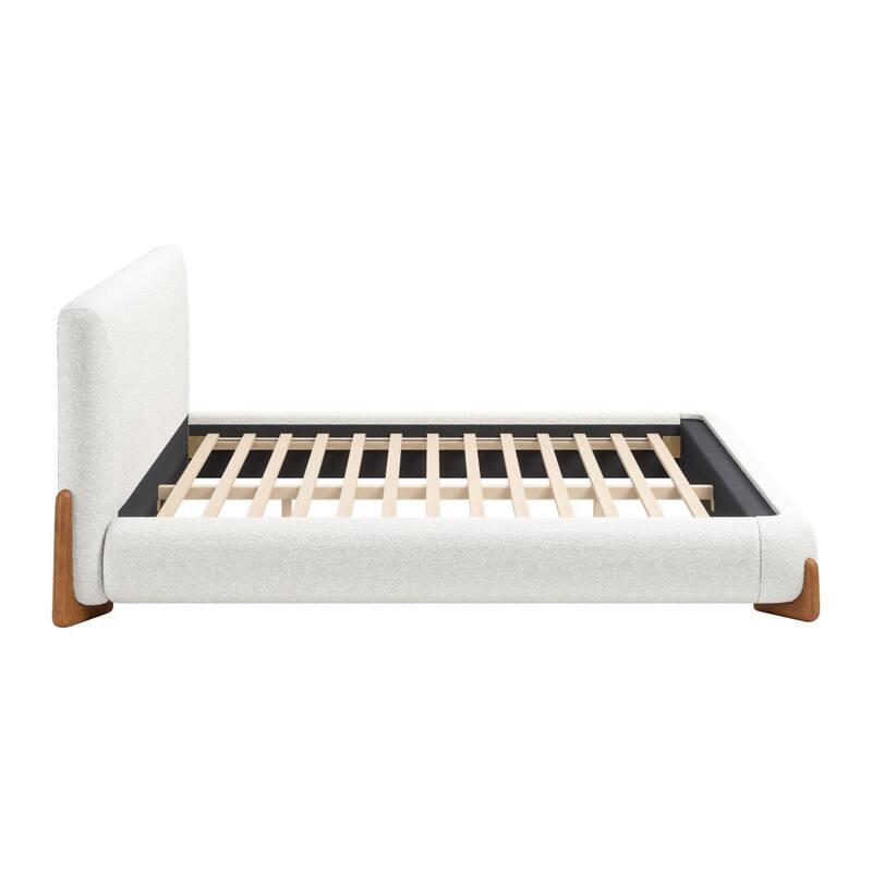 HomeRoots Ivory Solid Wood And Boucle King Bed Frame