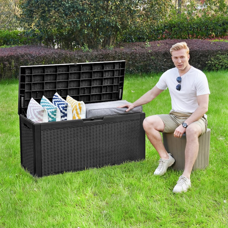 100 Gallon Outdoor Storage Waterproof Deck Box with Cushion - N/A