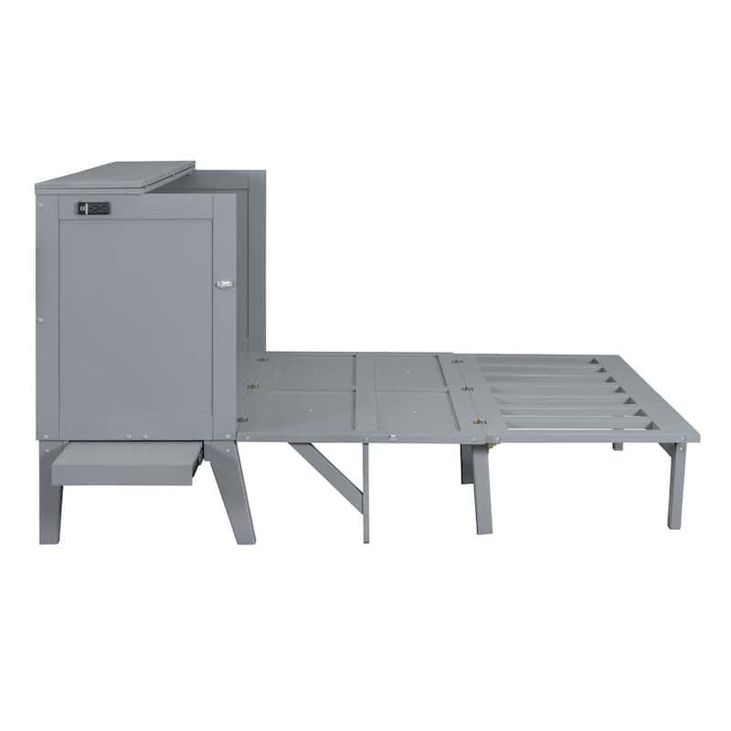Queen Size Murphy Bed with USB Port and removable Shelves on Each Side,Gray