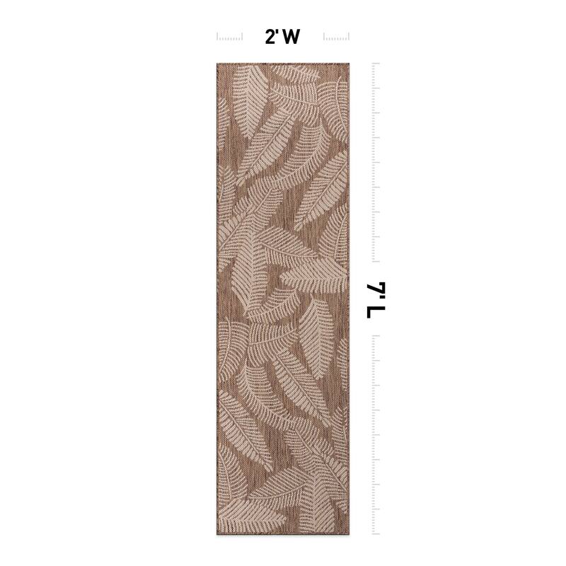 World Rug Gallery Distressed Palm Leaves Textured Flat Weave Indoor/Outdoor Area Rug