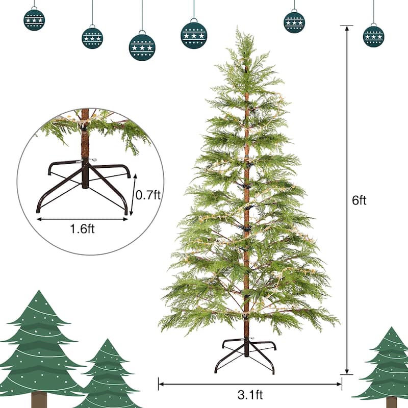 6 Feet Artificial Full Christmas Tree Includes LED Lights and Metal Stand, 612 Tips Full Tree,Xmas Decoration