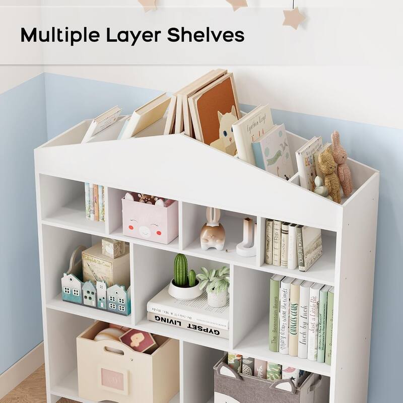 Kids Bookshelf with 9 Storage Cubbies Dollhouse Bookcase Toy Storage Organizer