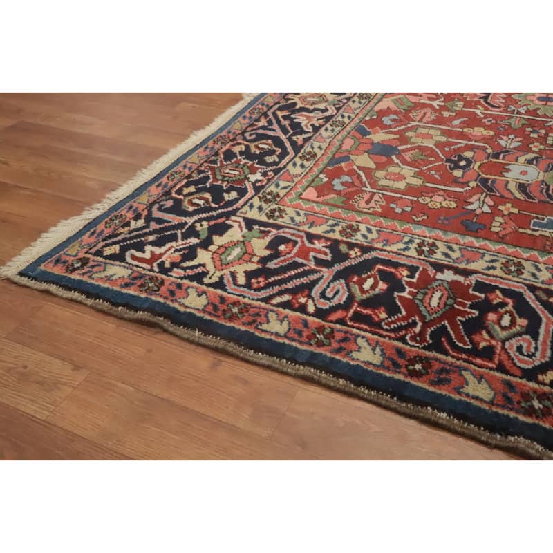 Hand Knotted Oriental 100% Wool Carpet Traditional Geometric Oranges & Rust Heriz (serapi) Area Rug - 10' 11'' X 8' 2''