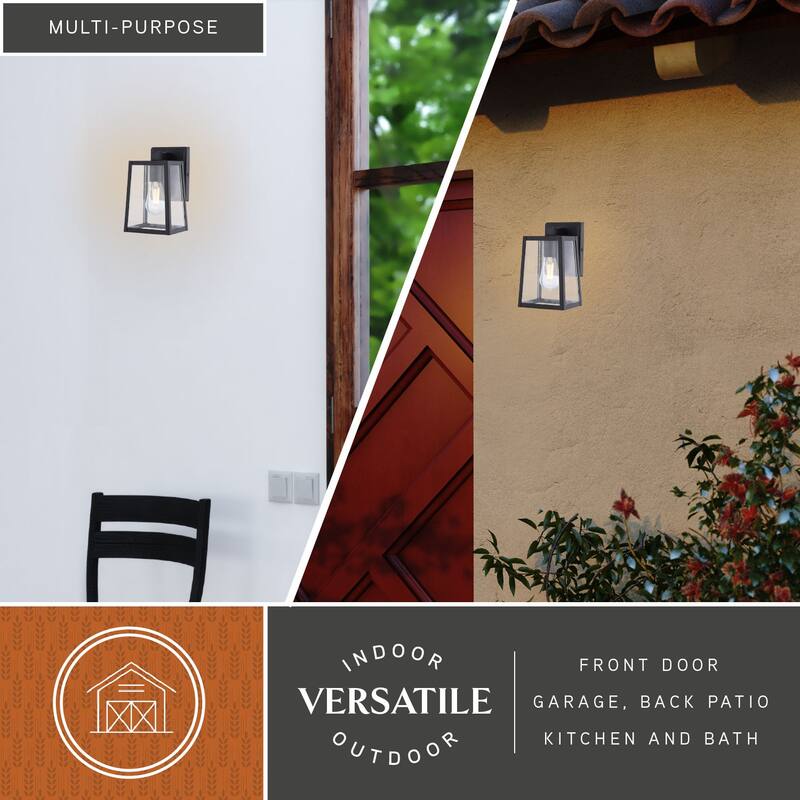 VAXCEL Sutton 1-Light Matte Black Wall Light, Clear Seeded Glass, Use for Exterior Porch Patio Front Door or Garage