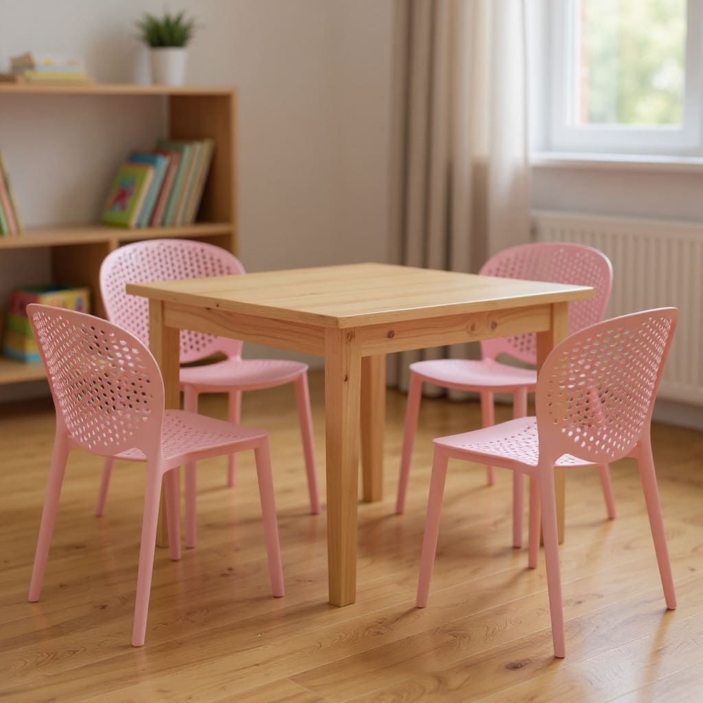 HomeRoots Set Of Four Pink Heavy Duty Plastic Juvenile Chairs - 14.00 in. x 23.00 in. x 16.00 in.