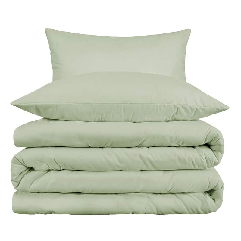HomeRoots Green Queen Cotton Blend 1000 Thread Count Washable Duvet Cover Set