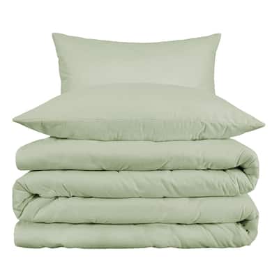 HomeRoots Green Queen Cotton Blend 1000 Thread Count Washable Duvet Cover Set