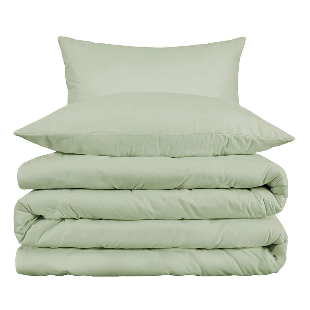 HomeRoots Green Queen Cotton Blend 1000 Thread Count Washable Duvet Cover Set
