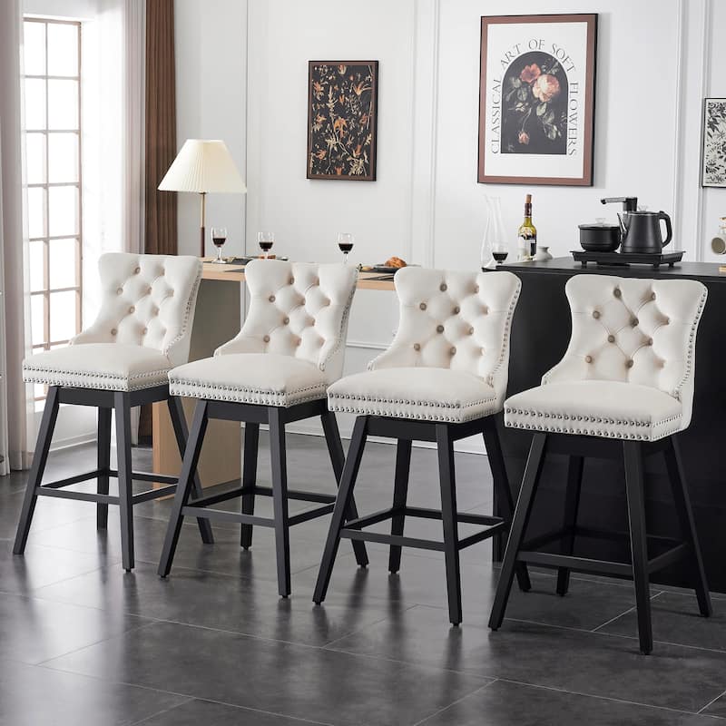 26"/29" Velvet Swivel Counter and Bar Height Stools Solid Wood Frame (Set of 4)