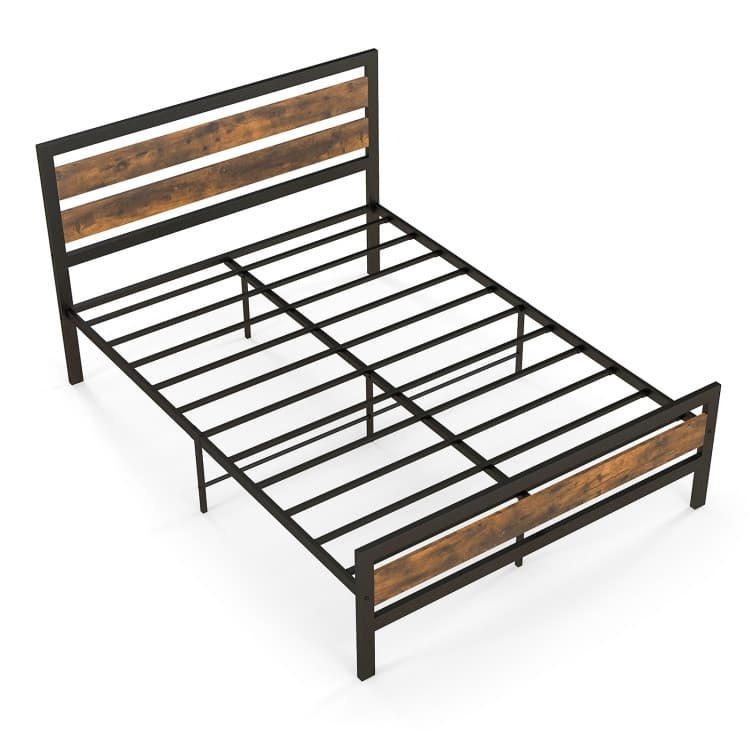 Industrial Bed Frame with Rustic Headboard and Footboard